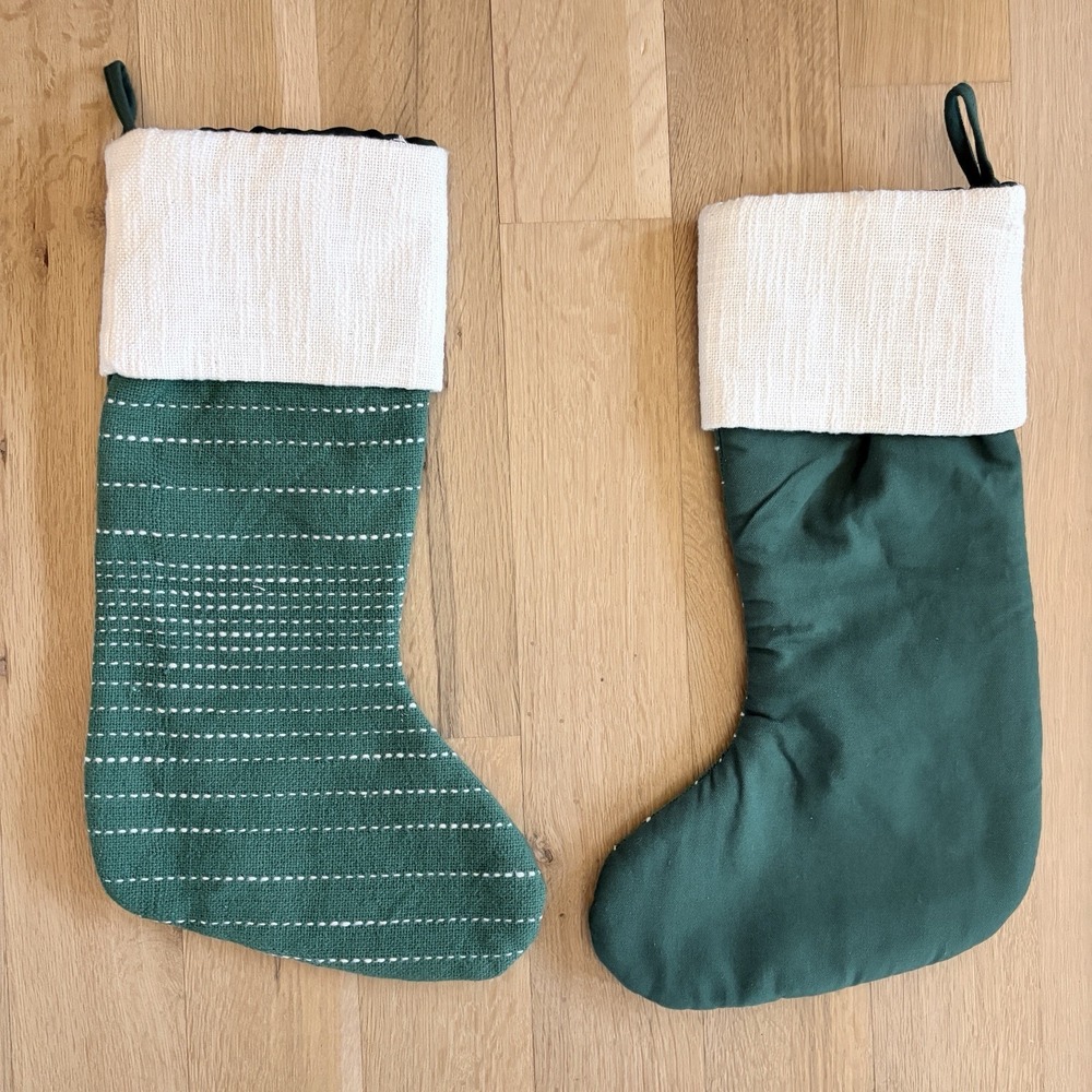 Kirkland's Home Christmas‎ Stocking Green Woven Lined Set of 2